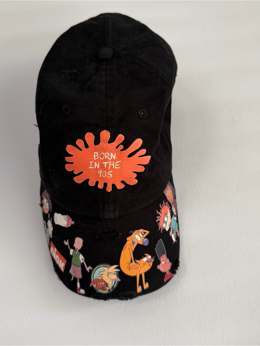 KBETHOS Vintage Nickelodeon Born in the 90s Distressed Strapback Hat Black